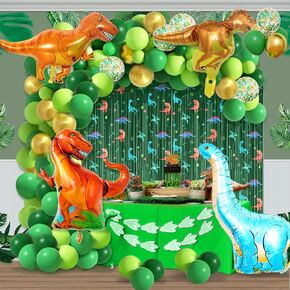 95pcs ديكورات عيد ميلاد الديناصورات للأولاد Jungle Safari Dinosaur Foil Foil Stain Stain Birth