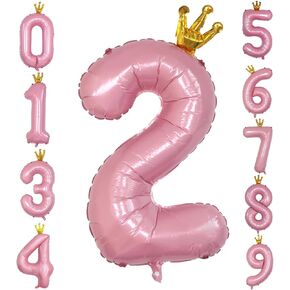 42 Inch Crown Pink Number Balloon, Number 3 Balloon with Base for Girls 3nd Birthday Party Decoration, Anniversary Decor Theme Party Supplies (Pink 3)