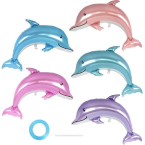 5 Pcs Large Dolphin Shape Mylar Balloons - 46 Inch Sea Balloons, Ocean Animals for Kids Birthday, Baby Shower, Party Decorations (5 colors)