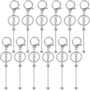 hoyuwak 12 Pcs Beadable Keychains Bars Bulk Making Blank Keychain Beaded Metal for Pendant DIY Crafts Gifts