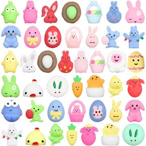 43 PCS Easter Mochi Squishy Toys Stress Relief Squishies Easter Toys for Kids Girls Boys Toddlers Easter Basket Stuffers Egg Fillers Gifts Party Favors