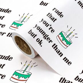 WRAPAHOLIC Birthday Wrapping Paper for Men - Mini Roll - 17 Inch x 16.5 Feet - Happy Birthday Handsome Design for Special Friend, Boyfriend, Husband