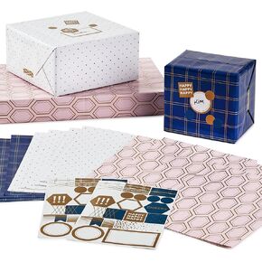 Hallmark Pink Flat Wrapping Paper Sheets with Cutlines on Reverse (12 Folded Sheets with Sticker Seals) Spring Flowers, Stripes, Hearts for Easter, Mother's Day, Bridal Showers and More
