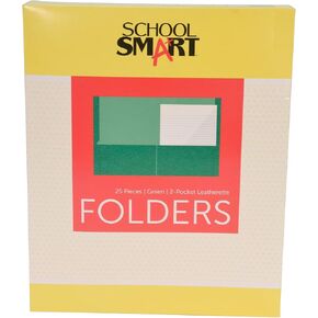 School Smart 2-Pocket Folders with No Brads, Green, Pack of 25