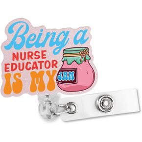 Being A Nurse Educator is My Retractable Glitter Badge Reel with Alligator Clip, Funny Badge Holder for RN Educator Nursing School Teacher, Nurse Student Graduation Gifts