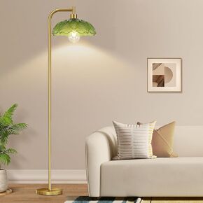 Glass Floor Lamp for Living Room,Bedroom,Gold Dimmable Standing Lamp with Remote,Mid Century Modern Brass Boho Tall Lamp Vintage Retro Floor Lamps Green Industria Floor Light Lamp Bohemian