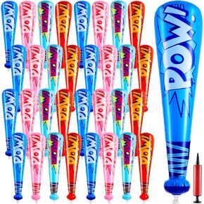 32 Pieces Pow Inflatable Baseball Bats 17 Inch Inflatable Toy Bat for Kids Baseball Party Decorations Favors Carnival Birthday Party Supplies Prizes Sports Theme Party Toys, 4 Colors