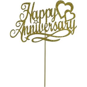 Gold Glitter Happy Anniversary Cake Topper, Wedding Anniversary, Company Anniversary, Birthday Party Decoration