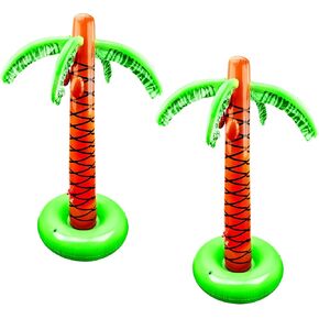 2 Psc 61 Inch Inflatable Palm Trees Sprinkler Giant Blow Up Coconut Tree Spray Water Toy for Summer Backyard Beach Swimming Pool Hawaiian Luau Party Decoration