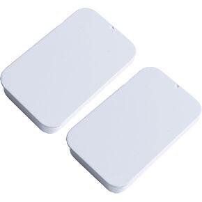2 Pcs Mini Metal Slide Top Tin Containers, 3.15 x 1.97 x 0.59 Inches, Small Rectangular Containers, storage box for Candies, Jewelry, Crafts, Survival Kits(White)