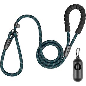 Slip Lead Dog Leash, 6 FT x 1/2'' Heavy Duty Dog Leash for Large Dogs That Pull with Padded Handle & Highly Reflective Threads, Medium Large No Pull Dog Training Leash, Black