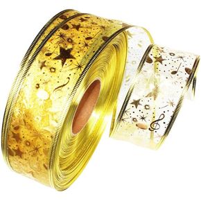 Ribbon Stars Wired Sheer Glitter Ribbon, 2-Inch by 100-Yard Spool, Perfect for Christmas Decoration (White/Silver)