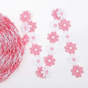 IDONGCAI Daisy Flower Lace Trim Embroidered DIY Handmade Patchwork Ribbon Sewing Supplies Crafts 2.5CM Wide 7Yards Pink