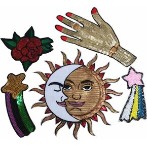 Sequin Patch Clothing DIY Beaded Patch for Sewing Embroidered Patch Pattern Decals on Sequins (Red series)