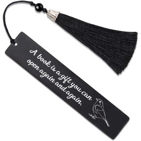 Hafhue A Book Is A Gifts You Can Open Again And Again Metal Bookmark with Tassels, Funny Bird Bookmarker Gifts for Book Lover Bookish Reader Author, Birthday Inspirational Gifts for Coworker Librarian
