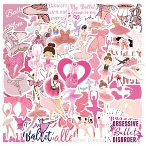 55PCS Pink Ballet Stickers for Girls Cute Dancing Stickers Gifts for Ballerina Dancer, Eikecy Vinyl Waterproof Stickers for Water Bottles Luggage Journaling Scrapbook
