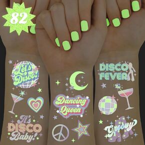XO ، Fetti Disco Glow in Dark + Foil Tattoos - 82 PC | لوازم حفلات عيد ميلاد رائعة ، حفلات الحفلات العازبة الرقصية ، زينة كوين الرقص ، الفنون والحرف اليدوية