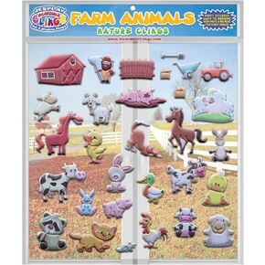 Funny Farm Animals Window Clings for Kids & Toddlers (by Jesplay USA - Reusable Window Stickers Gels & Decals) Puffy Sticker Activites for Car Plane Home- Horse, Cow, Farmer, Farm House Animals