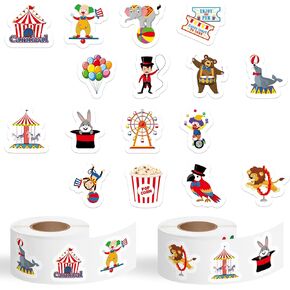 Haooryx Carnival Circus Sticker Rolls - 1000pcs carnival & circus standser Rolls عيد الميلاد الشتاء عيد الميلاد العام الجديد ملصق ملصق ملصق للملصقات الكارتونية المهرجون.