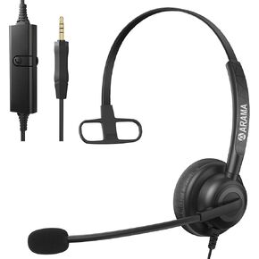 Arama Cell Phone Headset with Mic Noise Canceling, 3.5mm Wired Headset for iPhone Samsung PC iPad, Computer Headset for Skype for Business Office, Clear Chat, Universal Connection