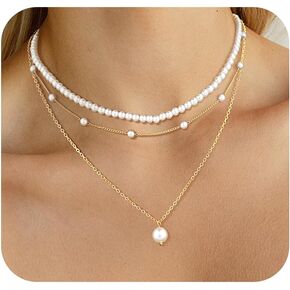 DIBOLA Gold Jewelry Set for Women, Dainty Layered Necklaces 14K Gold/Silver Pearl Necklaces for Women Pearl Necklace and Earring Set Pearl Earrings Pearl Bracelets Pearl Choker Wedding Bride Jewelry