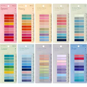 2000Pcs Sticky Tabs with Ruler, 10 Pack Index Tabs, Post It Sticky Notes, Repositionable Book Flags Strip Index Tabs Clear Page Markers for Office School Reading Highlights Classifying