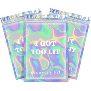 Fcuadro Hangover Kit Bags 20Pcs I GOT TOO LIT Holographic Hang Over Recovery Bags Bachelorette Party Supplies Birthday Goodie Gift Bags for Bridal Shower Party Favors 5X7 (White)