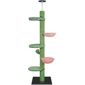 Adjustable 93"-116" Tall Cat Climbing Tree 5-Tier Kitty Activity Center Floor-to-Ceiling Cat Climber Toy with Hanging Hammock and Scratching Posts Cat Furniture,Grey in Kuwait