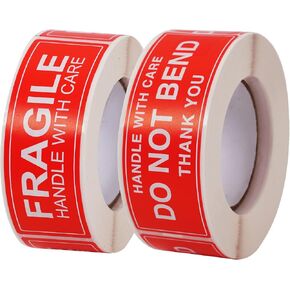 1"x 3" Fragile Stickers and Do Not Bend Stickers,Warning Labels Stickers for Shipping and Moving, 250 Per Rolls (2 Roll)