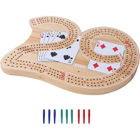 GSE Games & Sports Expert Wooden 3-Track 29 Cribbage Board Game with Plastic Pegs, Classic Three-Person Cribbage Board for Kids Adults Family Games