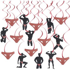 Bachelorette Party Decorations Supplies, Rose Gold Funny Male Hanging Swirls Party Supplies, Bachelorette Bridal Shower Hen Party Decor(16PCS)