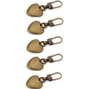 5 Pcs Journey Studio Heart Shaped Zipper Pull Replacement Metal Zipper Backpack Zippers Mend Fixer Repair for Coats Jackets Pants Luggage, Fasteners, Sewing Notions and Supplies (Bronze)