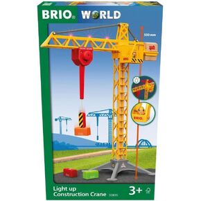 BRIO 33835 Construction Crane with Lights | Premium Wooden Toy Train Set | Ideal for Kids Age 3 and Up | Built with Sustainable Materials | Yellow