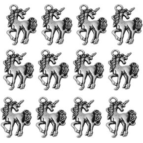 50pcs Unicorn Charms Pendants for Necklace Earring Bracelet Keychain DIY Jewelry Making Supplies, Antique Silver