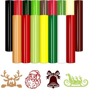 Tintnut Classical Christmas HTV Vinyl 16 Sheets 12x10 inches Assorted Color Bundle for Shirts DIY