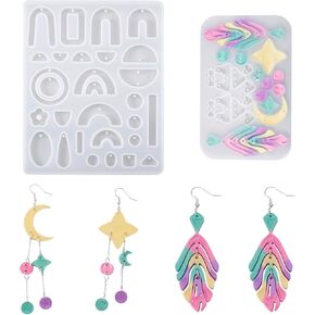 KISSITTY 2Pcs Resin Silicone Molds for DIY Jewelry Pendant 2 Styles Gem Jewelry Casting Mold Earrings Molds with Hole for Epoxy Resin Jewelry for Key Chain Charm Necklace Jewelry Making