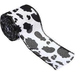 PATIKIL 10 Yards Ribbon for Gift Wrapping, 1pcs 22 mm (7/8inch) Cow Print Ribbons for Crafts Thin Ribbon for Wedding Decoration Gifts Home Coming-Mum Hat Bow, Black White