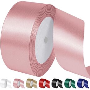 Rose Pink Ribbon 1-1/2 Inch (40mm) x 25 Yards Wide Satin Ribbon Roll Solid Silk Fabric Christmas Ribbon for Gift Wrapping Flower Bouquet Bow Wedding Birthday Halloween Party Decoration DIY Hair Crafts