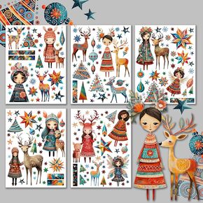 Decoupage Paper Pack (15 ورقة 8 "X11") Fairy Girl and Deer Christmas Saïve Art Hanataba Vintage Vintage Victle in Kuwait