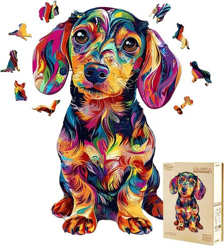 Wooden Puzzles for Adults, Colorful Dachshund Wooden Jigsaw Puzzles for Adults 80 Pieces, Dog Puzzle, Wood Puzzles Adult, Unique Animal Shape, Gifts for Friends, Wall Art Canvas Puzzle(S-8.5 * 5.5in) in Saudi Arabia