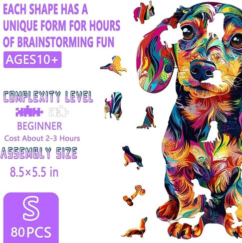 Wooden Puzzles for Adults, Colorful Dachshund Wooden Jigsaw Puzzles for Adults 80 Pieces, Dog Puzzle, Wood Puzzles Adult, Unique Animal Shape, Gifts for Friends, Wall Art Canvas Puzzle(S-8.5 * 5.5in) in Saudi Arabia