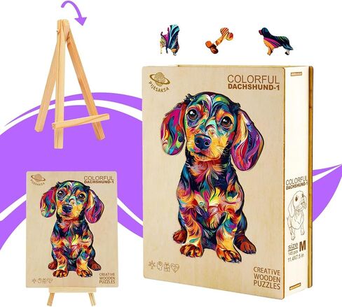 Wooden Puzzles for Adults, Colorful Dachshund Wooden Jigsaw Puzzles for Adults 80 Pieces, Dog Puzzle, Wood Puzzles Adult, Unique Animal Shape, Gifts for Friends, Wall Art Canvas Puzzle(S-8.5 * 5.5in) in Saudi Arabia