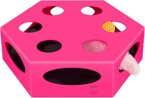 FluffyDream Interactive Cat Maze Box Toy, Electrical Cat Exercise Teaser Toy with Plush Tail & Ball Contains Bells, Fluffy Toys, Toys for Indoor Cats, Pets, Kitten, Kitty, Pink in Saudi Arabia