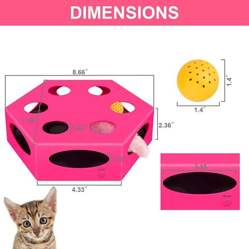 FluffyDream Interactive Cat Maze Box Toy, Electrical Cat Exercise Teaser Toy with Plush Tail & Ball Contains Bells, Fluffy Toys, Toys for Indoor Cats, Pets, Kitten, Kitty, Pink in Saudi Arabia