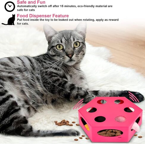 FluffyDream Interactive Cat Maze Box Toy, Electrical Cat Exercise Teaser Toy with Plush Tail & Ball Contains Bells, Fluffy Toys, Toys for Indoor Cats, Pets, Kitten, Kitty, Pink in Saudi Arabia