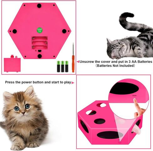 FluffyDream Interactive Cat Maze Box Toy, Electrical Cat Exercise Teaser Toy with Plush Tail & Ball Contains Bells, Fluffy Toys, Toys for Indoor Cats, Pets, Kitten, Kitty, Pink in Saudi Arabia