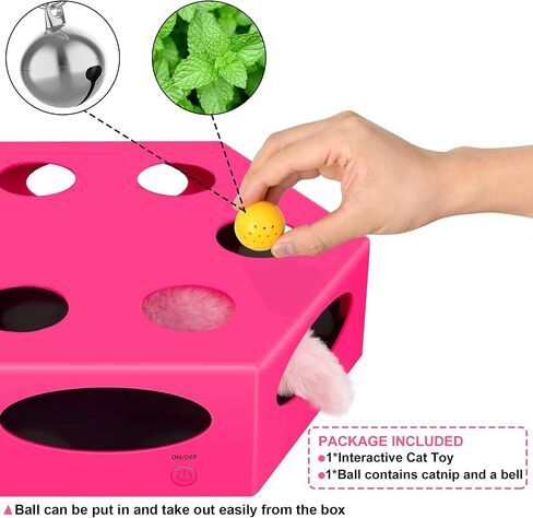 FluffyDream Interactive Cat Maze Box Toy, Electrical Cat Exercise Teaser Toy with Plush Tail & Ball Contains Bells, Fluffy Toys, Toys for Indoor Cats, Pets, Kitten, Kitty, Pink in Saudi Arabia