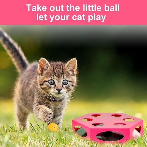 FluffyDream Interactive Cat Maze Box Toy, Electrical Cat Exercise Teaser Toy with Plush Tail & Ball Contains Bells, Fluffy Toys, Toys for Indoor Cats, Pets, Kitten, Kitty, Pink in Saudi Arabia