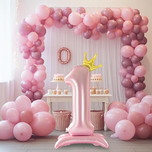 42 Inch Crown Pink Number Balloon, Number 3 Balloon with Base for Girls 3nd Birthday Party Decoration, Anniversary Decor Theme Party Supplies (Pink 3) in Saudi Arabia