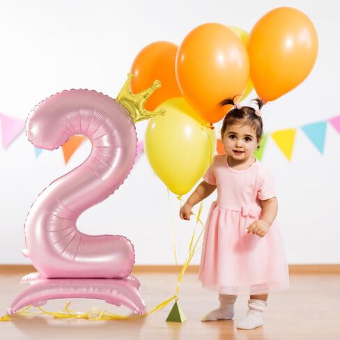 42 Inch Crown Pink Number Balloon, Number 3 Balloon with Base for Girls 3nd Birthday Party Decoration, Anniversary Decor Theme Party Supplies (Pink 3) in Saudi Arabia